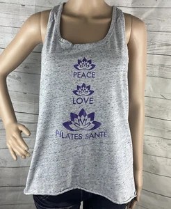 District Made Tank Top Medium Gray Peace Love Pilates Santé Twisted Racerback - Picture 1 of 12