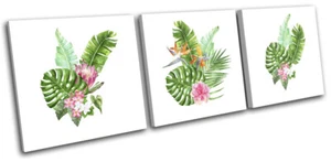 Botanical Jungle Tropical Leaves Floral TREBLE CANVAS WALL ART Picture Print - Picture 1 of 1