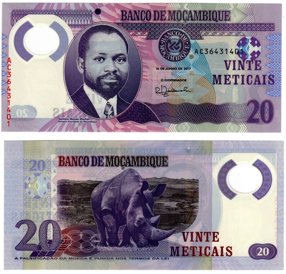 2017 Mozambique Banknote P149b 20 Meticais UNC Polymer - Image 1 of 1