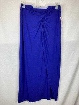 NUEVO CON ETIQUETAS Bisou Bisou Michele Bohbot Mujer Maxi Falda Grande Azul Sólido Abertura Lateral Foto 1 de 4