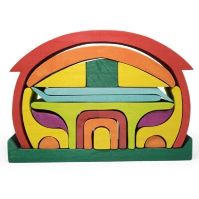 WOODEN STACKING HOUSE BUILDING BLOCKS  WALDORF EDUCATION TOYS WALDORF RED HOUSE - Image 1 of 4