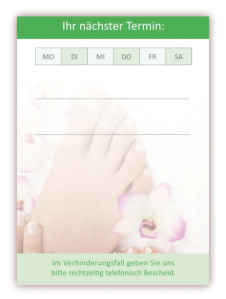 LYSCO® 48 x kleine Premium Terminblöcke Wellness Fusspflege grün mit je 50 Terminzettel