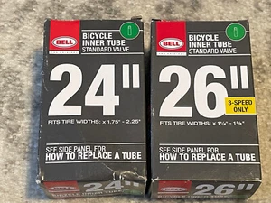 2 Bell 24" & 26" Bike Tire Inner Tubes - Black Mountain & 3-Speed Bike Tires - Picture 1 of 8