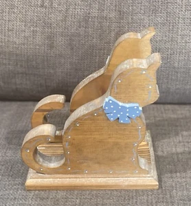 New Old Stock Vintage schöne Handarbeit Holz Katze Serviette/Briefhalter - Bild 1 von 7