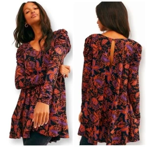 Free People Hey Lover Floral Print Puff Long Sleeve Tunic Top Dress Size S - Picture 1 of 10