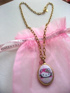 Tarina Tarantino Necklace Hello Kitty Pink Head Cameo Petite Gold Chain Logo New - Picture 1 of 13