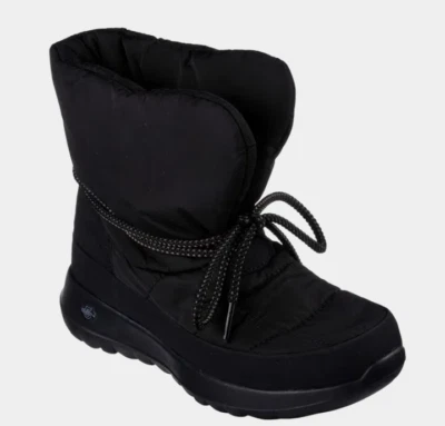Skechers Go Walk Puffer Womens Boots Ladies Lace Up Waterproof Snow Boots Black