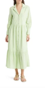 TREASURE & BOND Size: XXL Long Sleeve Cotton Midi Shirtdress Green Gleam - Picture 1 of 2