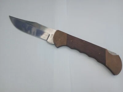 Enorme cuchillo de caza de camping con mango de latón y madera de 11 1/2" hoja de acero inoxidable Foto 1 de 4