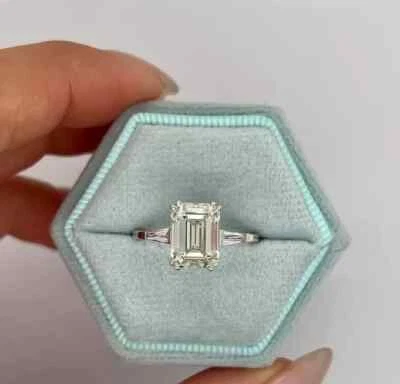 2.70CT Emerald Cut Lab Grown Diamond Ring Gift 14k White Gold IGI Certified - Image 1 of 4