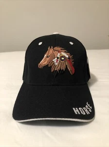 Horse Western Embroidery Native American Black With White Trim Cap - Picture 1 of 7