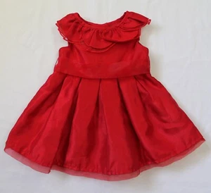 Vestito rosso poliestere felpa cuore rosa bambina taglia 12M festa elegante festa - Foto 1 di 6