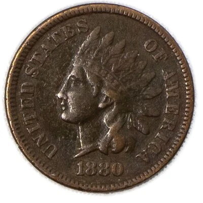 1880 Indian Head Cent 1c Very Fine VF+ - Image 1 of 2