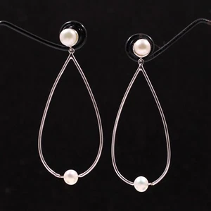 Pearl Earring Fine 925 Silver Jewelry Long Drop Design Earring Birthday Gift - Picture 1 of 3
