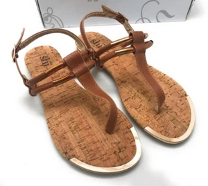Shi by Journeys Women's Allie Slingback Flat Thong Sandal, Cognac Brown, 7 M US - Picture 1 of 8