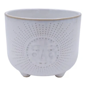 Maceta de cerámica con patas esmalte blanco cara del sol celeste antropomórfica 4" - Imagen 1 de 8