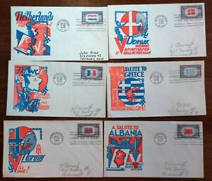 LOT of SIX: OVERRUN COUNTRIES FDCs CACHET CRAFT UNSEALED Same Addressee
