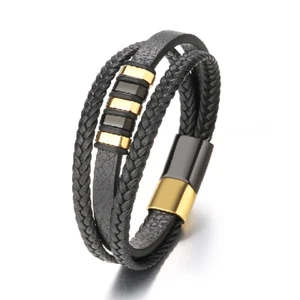 Men's Wrist Band Rope Cuff Braided Leather Bracelets with Magnetic Clasp Wrist - Picture 1 of 35