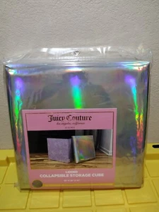 JUICY COUTURE LIDDED COLLAPSIBLE STORAGE CUBE 15x15x15 JUICY COUTURE CUBE PURPLE - Picture 1 of 3