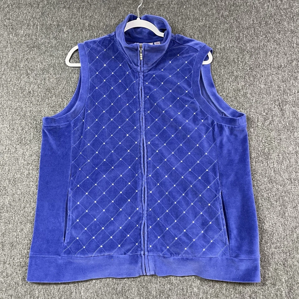 Quacker Factory Fleece Vest Womens XL Purple White Gemstones Full Zip - Image 1 of 4