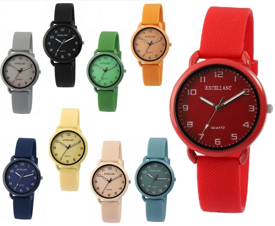 Silikonuhr Damen Frauen Uhr modisch poppig Blau Rot Grün Bunt sport lässig 150/7 - Bild 1 von 1