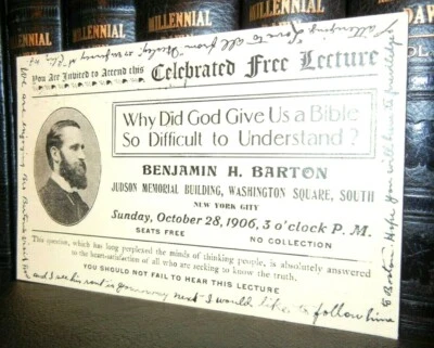 1906 New York City Free Lecture Post Card- NICE Repro Watchtower IBSA