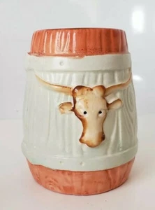 Vintage Barrel Mug Cup Japan Hand Painted Figural Handle Longhorn  Steer Cow - Picture 1 of 7