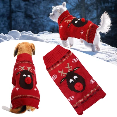 Christmas Pet Dog Cat Puppy Warm Costume Elk Knitted Sweater Jumper Clothes - Image 1 of 4