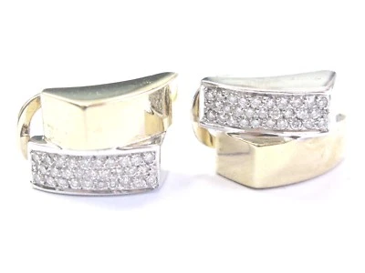 Round Cut Diamond Pave Huggie Earrings Two-Tone Gold  .58Ct 14Kt - Image 1 of 4