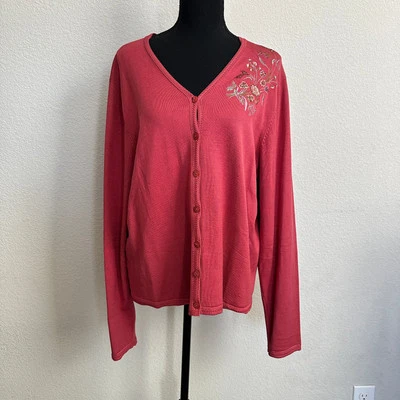 Cárdigan Pendleton Mujer Grande Alto Mezcla Seda Suéter Floral Bordado Botón Foto 1 de 4