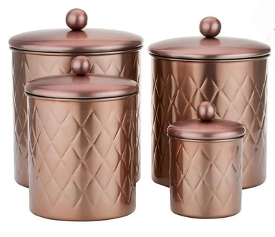 Old Dutch 4 Piece Rose Gold Embossed Diamond Kitchen Canister Set W Fresh Seal - Image 1 of 4