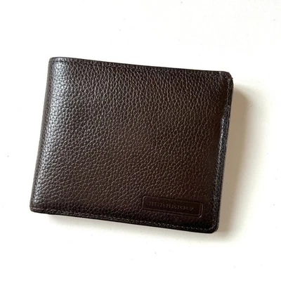 Burberry Cartera Plegable Cuero Genuino Marrón Oscuro Hombres Billetera Accesorio Original Foto 1 de 4