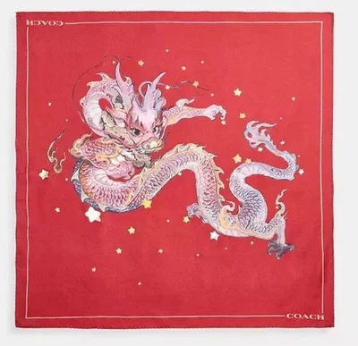 Coach Lunar New Year Silk Bandana Ruby Red With Dragon NWT Authentic Style CQ306 - Image 1 of 4