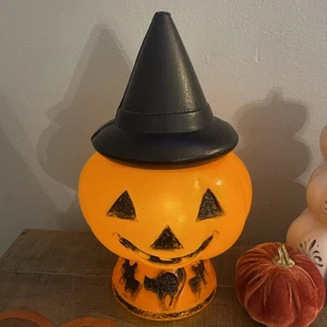 Modernisierte modifizierte Vintage Halloween Blasform Jack O Laterne Kürbis Hexenhut - Bild 1 von 12