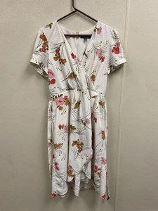 ModCloth White Floral Dress XL Short Sleeve, Lined, Tiered - Picture 1 of 3