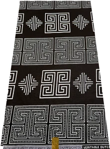 African Super Quality Wax Prints Sell by 6 Yards Mudcloth Design-Black and White - Picture 1 of 4