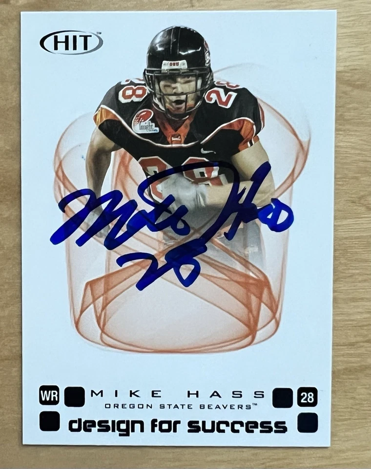 Mike Hass Signed 2006 Sage Hit Design For Success Football Card #D-28 RC Auto - Image 1 of 1