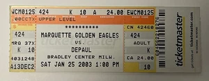 Marquette Golden Eagles NCAA Basketball Game Ticket Stub January 25 2003 DePaul - Picture 1 of 2