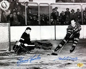 Harry Lumley y Ted Kennedy autografiados firmados 8x10 doble B&W - Imagen 1 de 1
