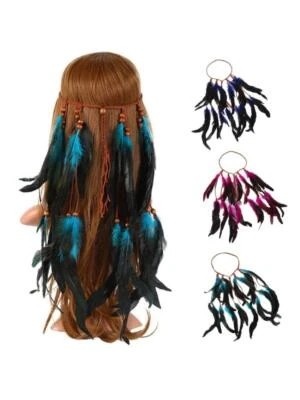 Indian Feathers Headdress Dangle Feathers Native-American Hair Jewelry for Women - Image 1 of 4