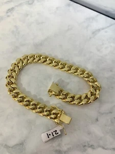 Real 10K Yellow Gold Semi Solid Closed Cuban Links Bracelet Mens Bracelet 10 mm - Picture 1 of 6