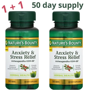Nature's Bounty Anxiety & Stress Relief Ashwagandha and L-Theanine 2 x50 tablets - Picture 1 of 4