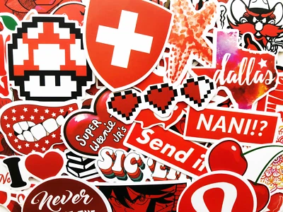RED RANDOM STICKERS 50 Red Sticker Bomb Scrapbooking Laptop Phone Skin Lot Set Decoration Decals