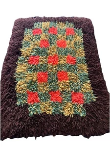 Hand Knotted Swedish Mid Century Scandinavian Wall Hanging Rya Rug 24” X 36” - Picture 1 of 6