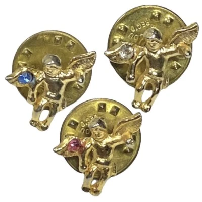 Лот из 3 винтажных булавок Guardian Angel Cherub Faith с искусственным камнем гранатом золотистого цвета - Изображение 1 из 4