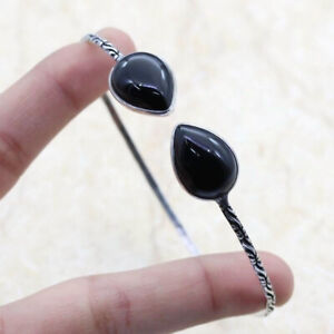Black Onyx 925 Silver Plated Handmade Bangle/Bracelet of Free Size Gift