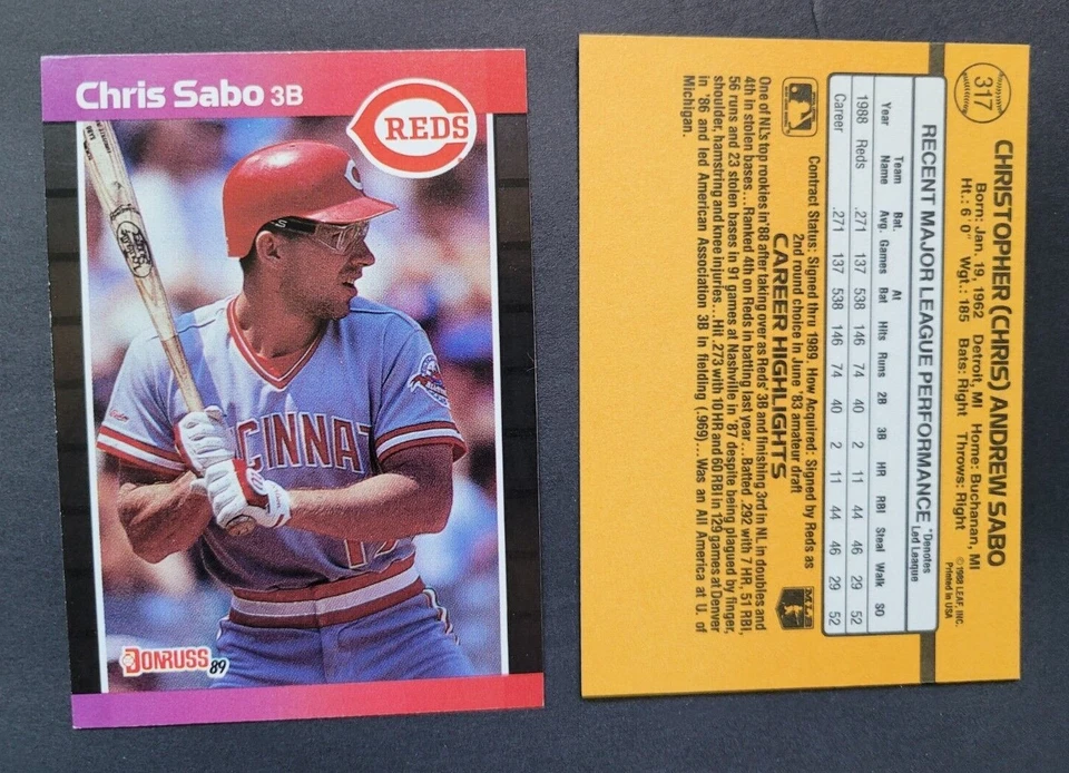 CHRIS SABO CARDS You Pick TOPPS Fleer Donruss Leaf Up Deck 1988 Rookie to 1995 - Image 1 of 1