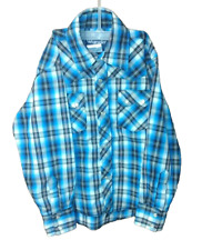 Wrangler Boys Long Sleeve, Pearl Snaps, Blue Plaid Western Shirt S/Ch/P VG