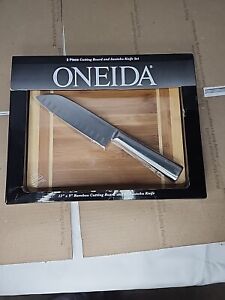 Oneida 2 Piece Bamboo Cutting Board 12 X 9 with 7 in Santoku Knife 
