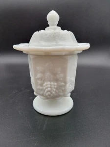 Vintage Westmoreland Milk Glass Paneled Grape Covered Dish  - Picture 1 of 7